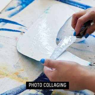 PHOTO COLLAGING - artist hands in the process of collaging photo