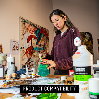 PRODUCT COMPATIBILITY - artist painting with liquitex  basics acrylic fluid and mediums