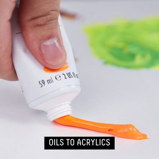 OILS TO ACRYLICS - orange heavy body paint being squeezed out of tube