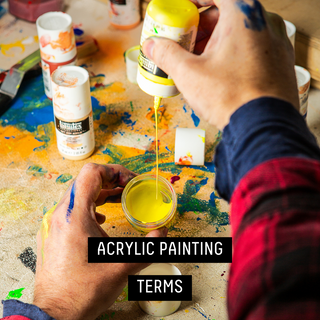 ACRYLIC PAINTING TERMS - artist pouring yellow soft body acrylic in a jar
