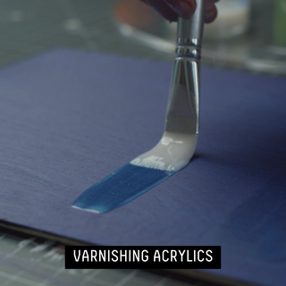 VARNISHING ACRYLICS - brush with varnishing beginning to seal artwork