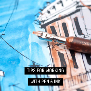 Tips for working with pen & ink - ink pen resting on drawn illustration