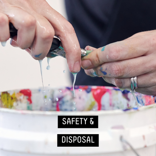SAFETY & DISPOSAL - Artist cleaning off brush in bucket with water