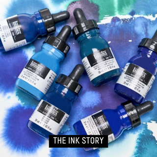 THE INK STORY - acrylic ink aqua set on painted surface