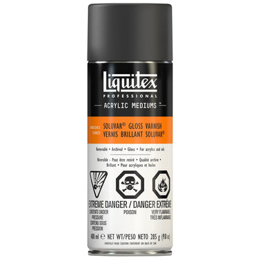 LQX ACRYLIC MEDIUMS 400ML SPRAY SOLUVAR GLOSS VARNISH CAN 094376977370