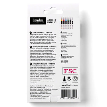 LQX ACRYLIC MARKER SET 6X 2-4MM CLASSICS [BACK] 887452001225