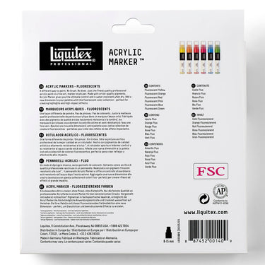 LQX ACRYLIC MARKER SET 6X 8-15MM FLUORESCENTS [BACK] 887452001409