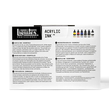 LQX ACRYLIC INK SET 6X30ML ESSENTIALS [BACK] 887452997481