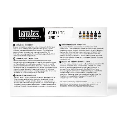 LQX ACRYLIC INK SET 6X30ML IRIDESCENTS [BACK] 887452997498